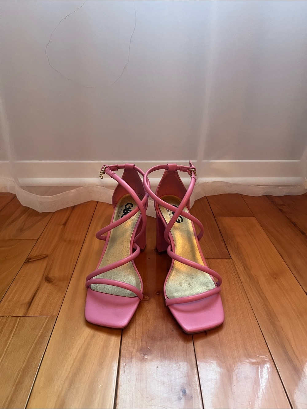 GBG Los Angeles Pink Strappy Block Heels